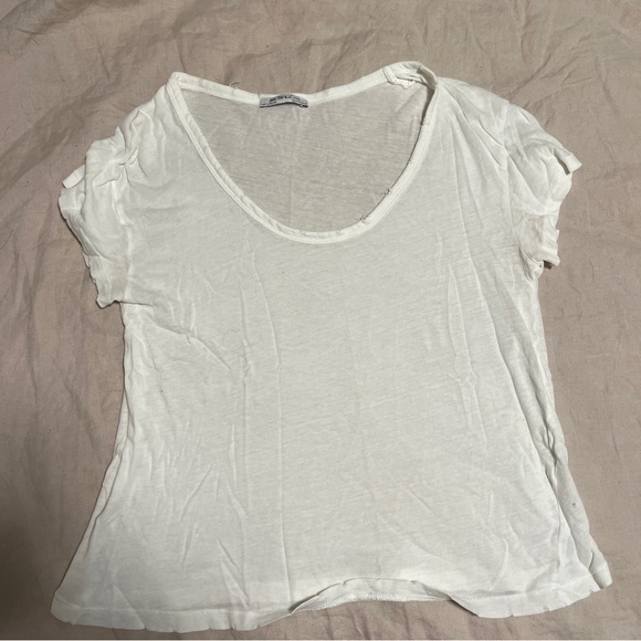 Distressed White Scoop Neck Tee | Size Small - Picture 1 of 9